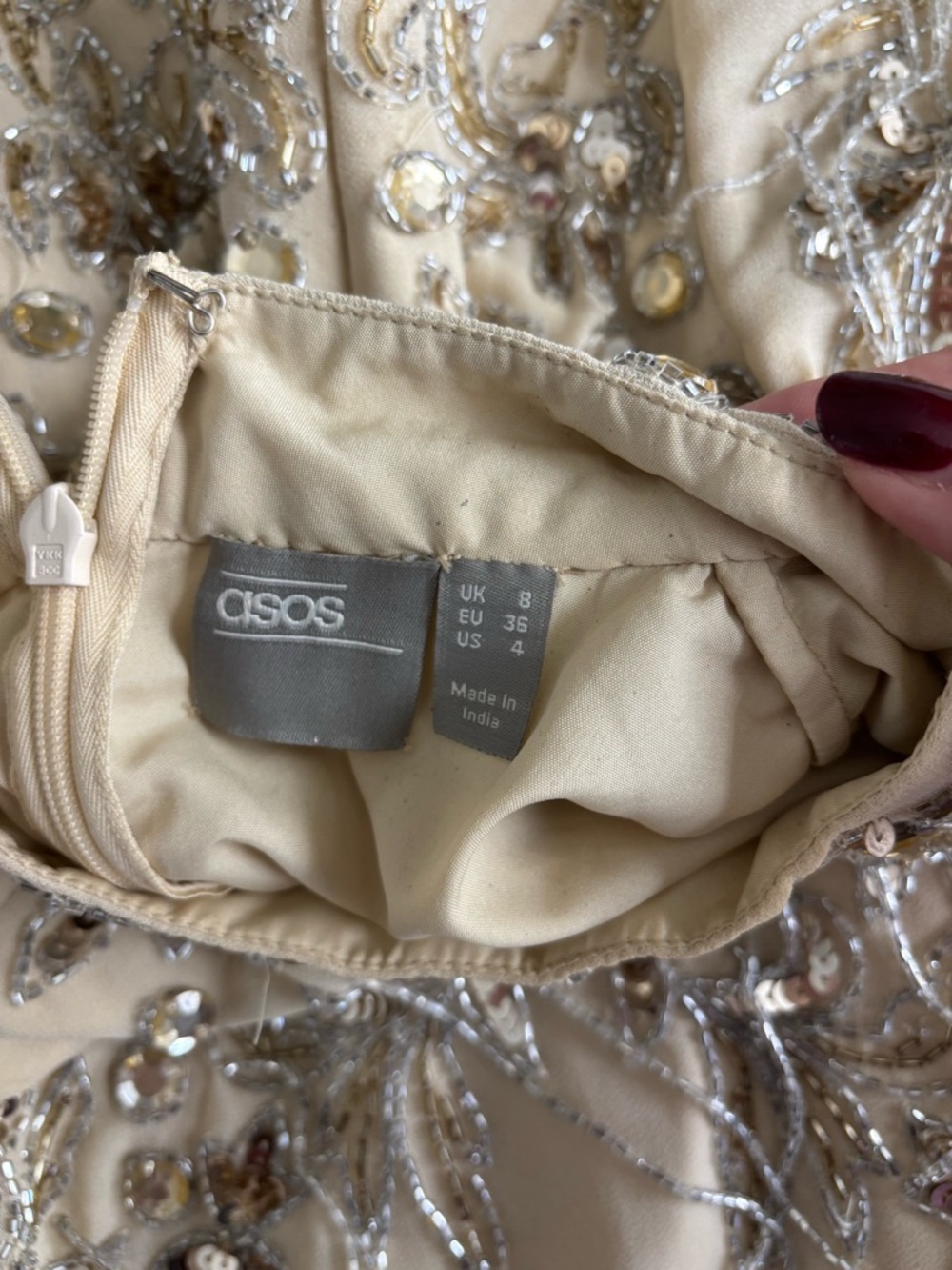ASOS Cream Mini Dress with Gold Sequin Bead Embroidery Sz 4 - Picture 10 of 14